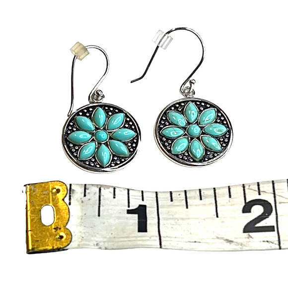 R. H. Macy Silver & Turquoise Flower Drop Earrings, NWT! - Picture 3 of 3